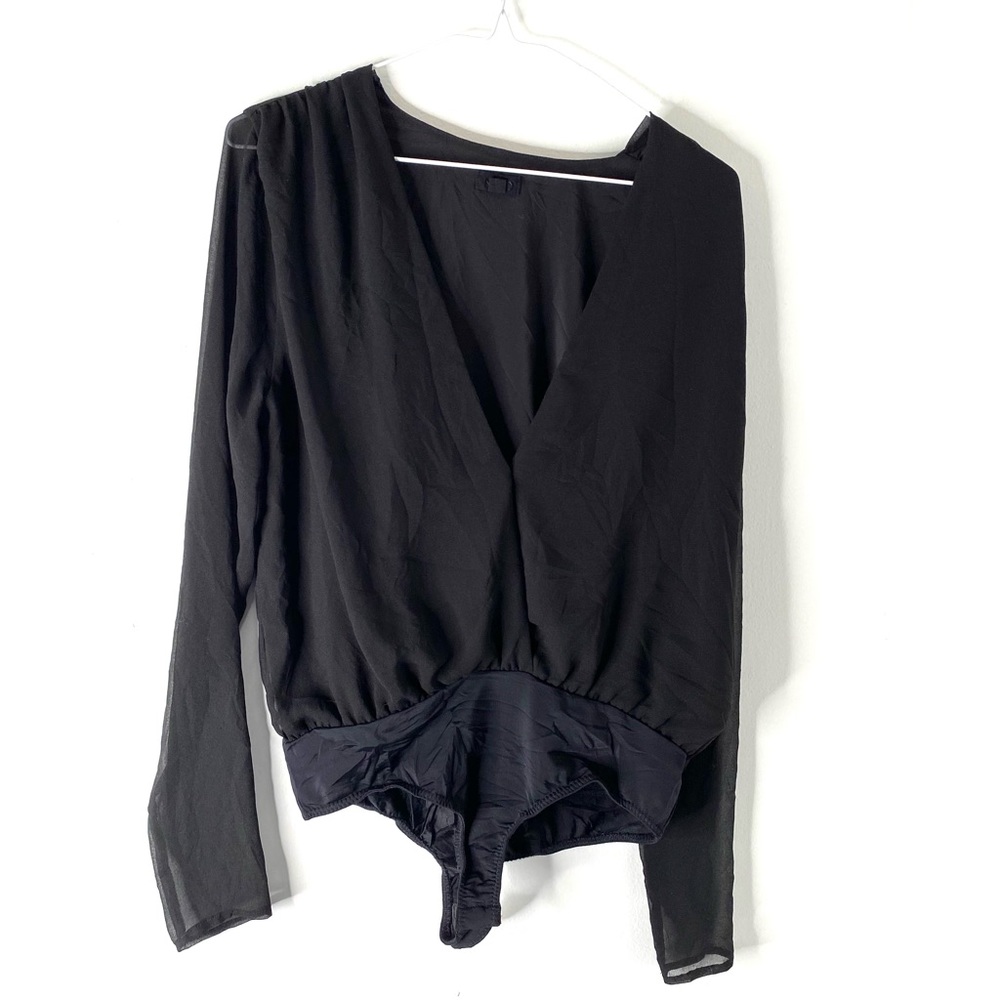 NBD REVOLVE Black V-Neck Wrap Bodysuit